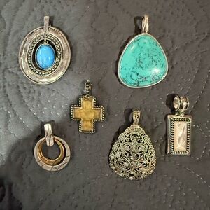 Premier Designs Silver and Turquoise/mother of Pearl Pendant - lot of 6